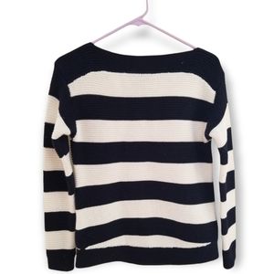 Ladies Black White Cotton Knit Sweater Nautical Stripes sz XS